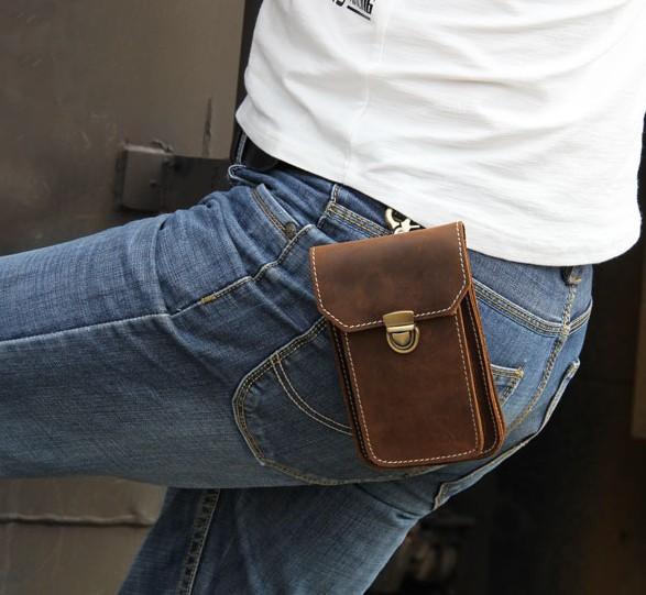 Leather Mens Belt Pouch Small Cases Waist Bag Hip Pack Belt Bag