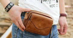 Leather Mens Belt Pouch Small Cases Waist Bags Belt Bag Shoulder Bag for Men