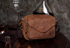 Brown Mens Leather Belt Pouch Small Messenger Bag Waist Bag Belt Bag for Men