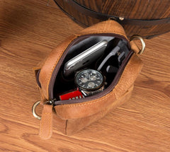 Tan Leather Mens Belt Pouch Small Courier Bag Waist Bag Belt Bag Messenger Bag for Men