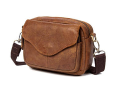 Brown Mens Leather Belt Pouch Small Messenger Bag Waist Bag Belt Bag for Men