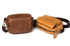 Brown Mens Leather Belt Pouch Small Messenger Bag Waist Bag Belt Bag for Men