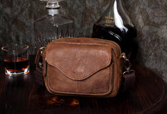 Brown Mens Leather Belt Pouch Small Messenger Bag Waist Bag Belt Bag for Men