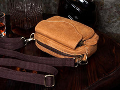 Brown Mens Leather Belt Pouch Small Messenger Bag Waist Bag Belt Bag for Men