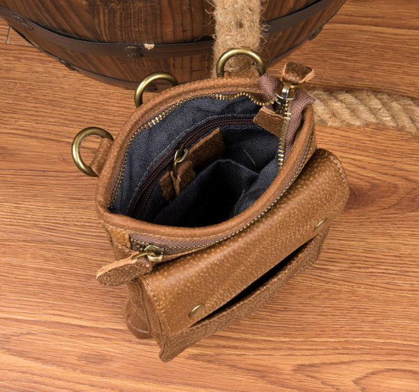 Brown Leather Belt Pouch Mens Small Waist Bag Belt Bag Mini Side Bag Courier Bag MSG01881001