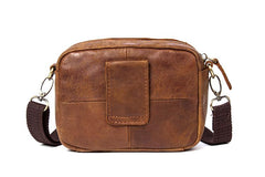 Brown Mens Leather Belt Pouch Small Messenger Bag Waist Bag Belt Bag for Men