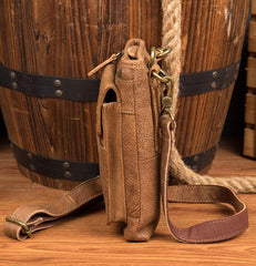 Brown Leather Belt Pouch Mens Small Waist Bag Belt Bag Mini Side Bag Courier Bag for Men