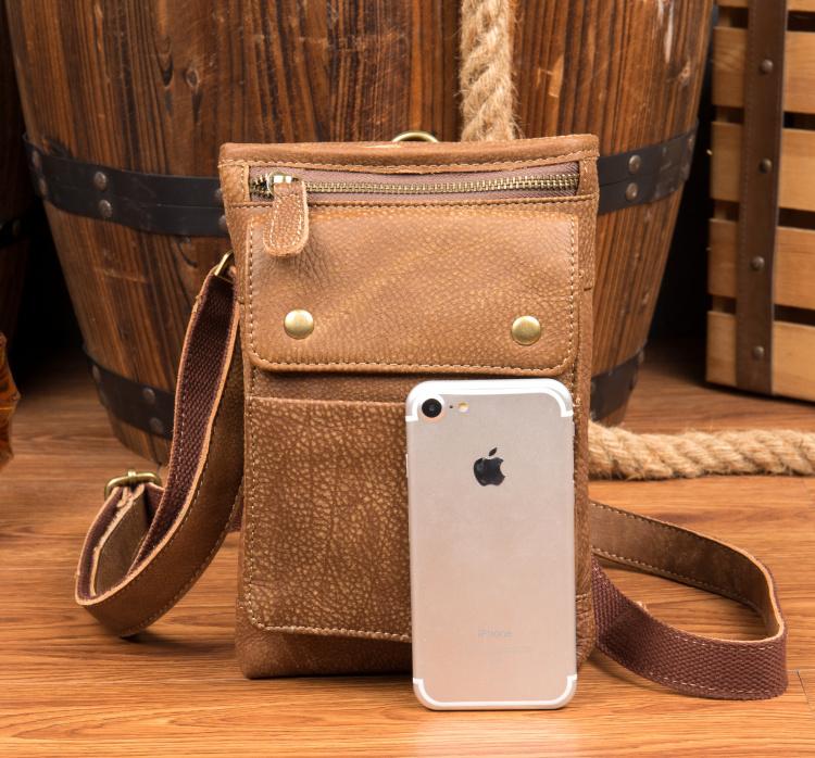Brown Leather Belt Pouch Mens Small Waist Bag Belt Bag Mini Side Bag Courier Bag for Men