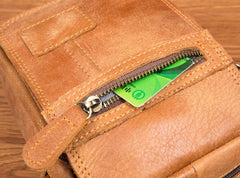 Tan Leather Mens Belt Pouch Small Courier Bag Waist Bag Belt Bag Messenger Bag for Men