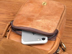 Tan Leather Mens Belt Pouch Small Courier Bag Waist Bag Belt Bag Messenger Bag for Men