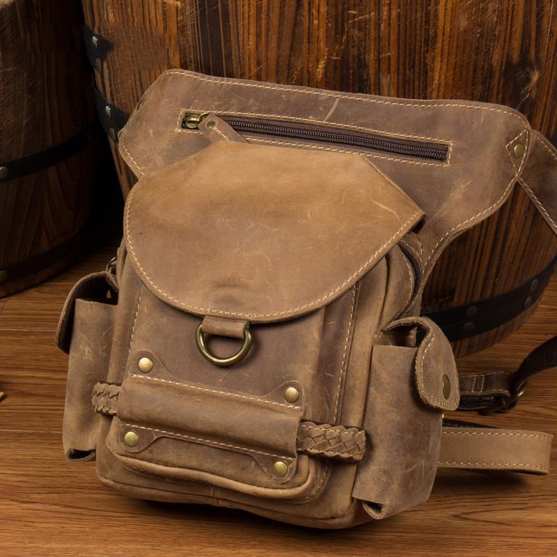 Cool Leather Belt Pouch Mens Waist Bag Camel Drop Leg Tools Bag BUMBAG for Men