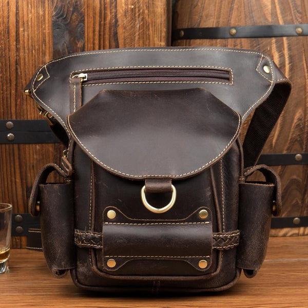 Cool Leather Belt Pouch Mens Waist Bag Camel Drop Leg Tools Bag BUMBAG for Men MSG03181004
