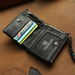 Leather Black Men Slim Small Wallet Bifold billfold Wallet for Men