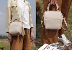 White Leather Bucket Bag Handbags Purses - Annie Jewel