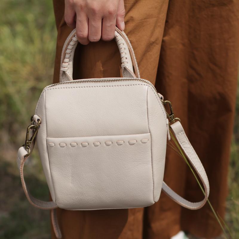White Leather Bucket Bag Handbags Purses - Annie Jewel