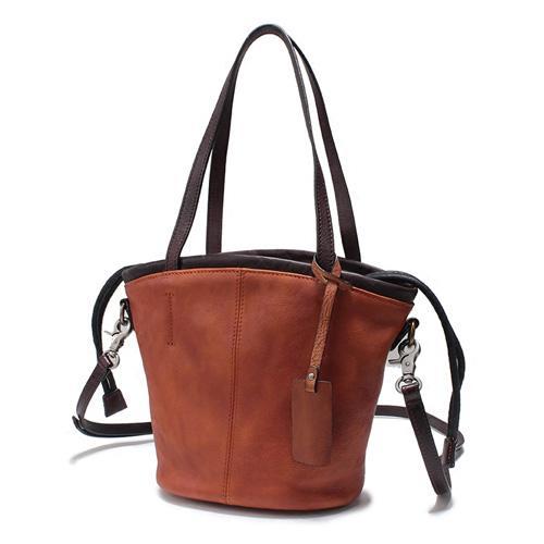Vintage Womens Brown Leather Bucket Purse Bucket Handbags Shoulder Barrel Bag Cr DD036801021