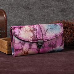 Purple Womens Vintage Leather Bifold Wallet Long Wallet Brown Phone Clutch Wallet Purse for Ladies