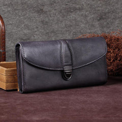 Purple Womens Vintage Leather Bifold Wallet Long Wallet Brown Phone Clutch Wallet Purse for Ladies