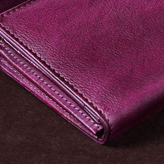 Purple Womens Vintage Leather Bifold Wallet Long Wallet Brown Phone Clutch Wallet Purse for Ladies