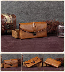 Brown Womens Vintage Leather Bifold Wallet Long Wallet Phone Clutch Wallet Purse for Ladies