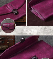 Purple Womens Vintage Leather Bifold Wallet Long Wallet Brown Phone Clutch Wallet Purse for Ladies