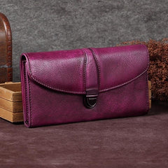 Purple Womens Vintage Leather Bifold Wallet Long Wallet Brown Phone Clutch Wallet Purse for Ladies