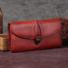 Red Womens Vintage Leather Bifold Wallet Long Wallet Brown Phone Clutch Wallet Purse for Ladies