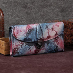 Purple Womens Vintage Leather Bifold Wallet Long Wallet Brown Phone Clutch Wallet Purse for Ladies