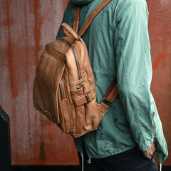 Leather Camel Mens Backpack Cool Travel Backpacks Laptop Backpack for men