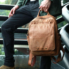 Leather Camel Mens Backpack Cool Travel Backpacks Laptop Backpack for men