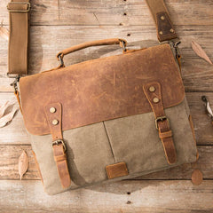 Leather Canvas Messenger Bags for men Vintage Shoulder Bag for men