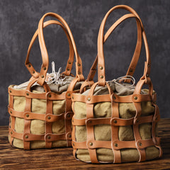 Leather Canvas Women Bucket Bag Shopper Bag Shoulder Bag For Women