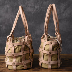 Leather Canvas Women Bucket Bag Shopper Bag Shoulder Bag For Women