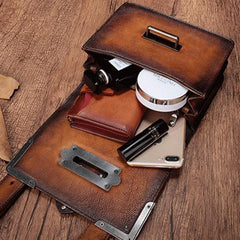 Vintage Womens Rivet Brown Leather Small Side Bags Purse Shoulder Crossbody Bags for Ladies