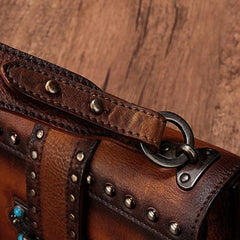 Vintage Womens Rivet Gray Leather Small Side Bags Purse Shoulder Crossbody Bags for Ladies