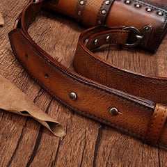 Vintage Womens Rivet Brown Leather Small Side Bags Purse Shoulder Crossbody Bags for Ladies