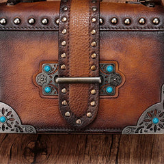 Vintage Womens Rivet Gray Leather Small Side Bags Purse Shoulder Crossbody Bags for Ladies