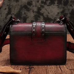 Vintage Womens Rivet Brown Leather Small Side Bags Purse Shoulder Crossbody Bags for Ladies