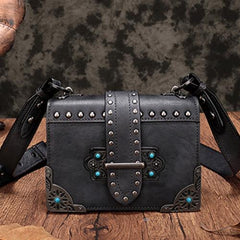 Vintage Womens Rivet Brown Leather Small Side Bags Purse Shoulder Crossbody Bags for Ladies