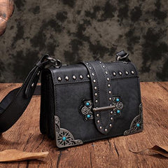 Vintage Womens Rivet Red Leather Small Side Bags Purse Shoulder Crossbody Bags for Ladies