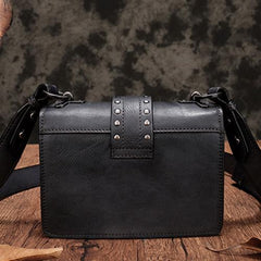 Vintage Womens Rivet Gray Leather Small Side Bags Purse Shoulder Crossbody Bags for Ladies