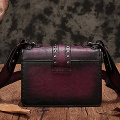 Vintage Womens Rivet Brown Leather Small Side Bags Purse Shoulder Crossbody Bags for Ladies