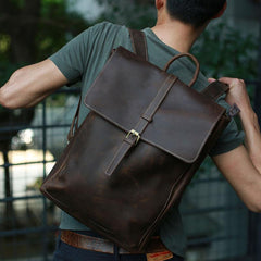 Leather Coffee Mens Backpack Cool Travel Backpacks Laptop Backpack for men