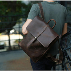 Leather Coffee Mens Backpack Cool Travel Backpacks Laptop Backpack for men