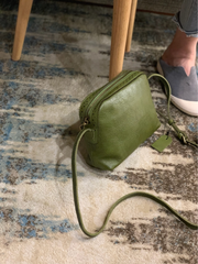 Green Womens Leather Small Green Crossbody Purse Small Satchel Purse Zip Shoulder Bag for Ladies