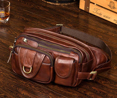 Brown Mens Leather Fanny Pack Waist Bag Hip Pack Black Belt Bag Bumbag for Men