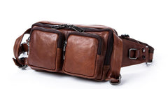 Brown Mens Leather Fanny Pack Cool Waist Bag Hip Pack Black Belt Bag Bumbag for Men
