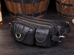 Brown Mens Leather Fanny Pack Waist Bag Hip Pack Black Belt Bag Bumbag for Men