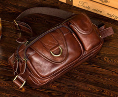 Brown Mens Leather Fanny Pack Waist Bag Hip Pack Black Belt Bag Bumbag for Men