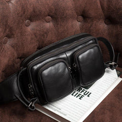 Brown Mens Leather Fanny Pack Cool Waist Bag Hip Pack Black Belt Bag Bumbag for Men